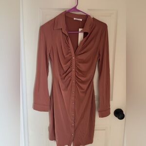 NWT Timing Clay Ruched Button-Down Dress